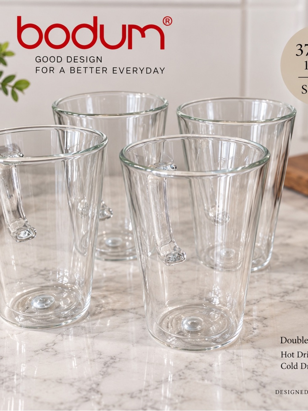 Bodum Clear Double-Wall Glass Mug - Set of 4 12 oz